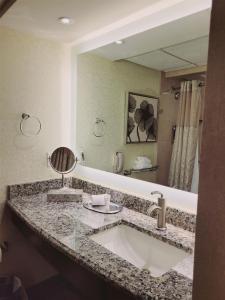 a bathroom with a sink and a large mirror at Eden Resort and Suites, BW Premier Collection in Lancaster