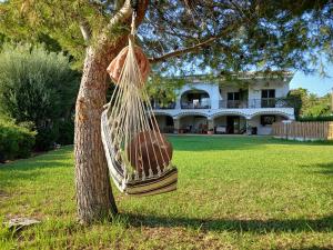 a hammock hanging from a tree in front of a house at Chichen Itza in Moraira