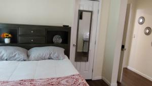 a bedroom with a large bed and a mirror at McAfee Private Room Shared Bathroom 1 in Decatur