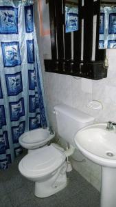 a bathroom with a toilet and a sink at Complejo El Tala in Mina Clavero