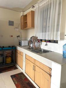 a kitchen with a sink and a microwave at The Homely Retreat in Thika