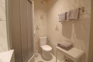 a white bathroom with a toilet and a shower at Chambre n2 Maison dHôtes de Charme in Maizières