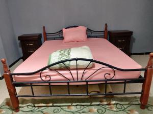 a bed with a pink blanket and a pink pillow at Appartement T3 équipé à Biskra in Biskra