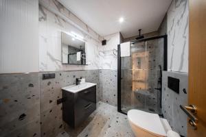 a bathroom with a toilet and a sink and a shower at Hay Rezidans in Istanbul +33 photos