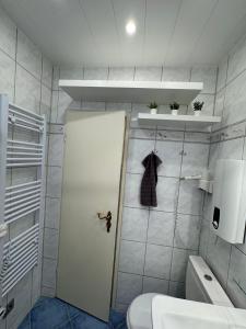 a bathroom with a white door and a sink at Beachpoint-Fehmarn in Burgtiefe auf Fehmarn 