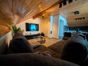 a living room with a couch and a flat screen tv at Monte Symphony in Rakovica