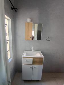 a bathroom with a white sink and a mirror at Hotel New in Alegrete +37 photos