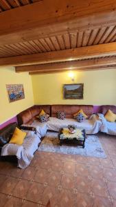 a living room with a couch and a table at Casa de vacanta Julius in Padis