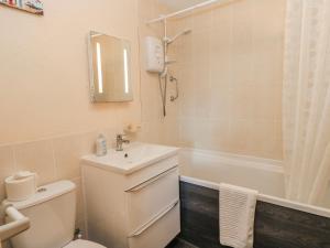 a bathroom with a toilet and a sink and a shower at Carthouse in Weston-super-Mare +13 photos