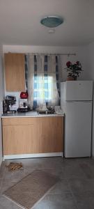 a kitchen with a white refrigerator and a sink at Georgias house in Yerakiní