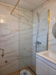 a bathroom with a shower and a sink at Danka Riverside House in Livno +16 photos