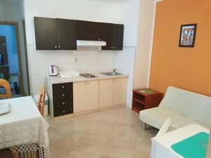 een keuken met een wastafel en een bank in een kamer bij Brig Apartments in Živogošće