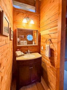 a bathroom with a sink and a mirror at Treehouse by the Creek in Walland