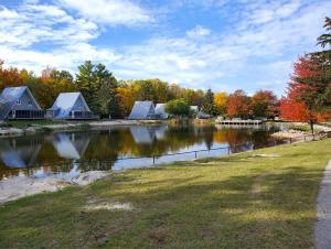 a view of a lake with houses and trees at Chalet #36 The Perfect View in Stevensville +22 photos