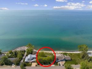 an aerial view of a house with a red circle at Lake Michigan Getaway by Juniper Holiday + Home in New Buffalo