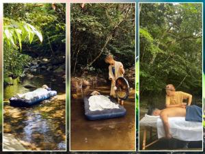 a group of three pictures of people in a river at Holistic retreat Coco in Ishigaki Island