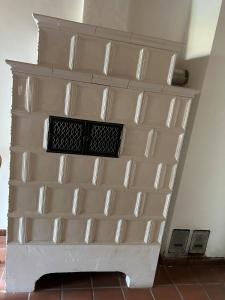 a stair case in a room with a wall at Haus Adele in Drochtersen