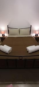a bedroom with a bed with two pillows on it at Hercules casa in Kymi
