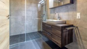 a bathroom with a sink and a shower at UplandParcs Bergblick in Winterberg +87 photos