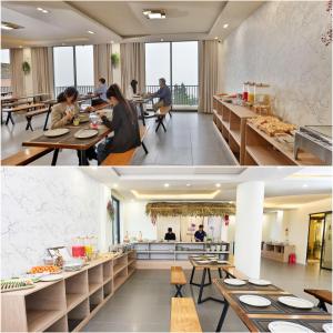 two pictures of a restaurant with people sitting at tables at Sapa Lumia Hotel in Sapa