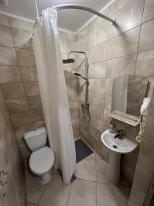 a bathroom with a toilet and a sink at Guest House Uzhgorod in Uzhhorod +19 photos