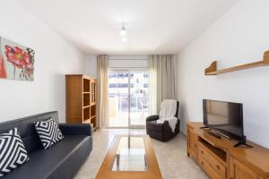 a living room with a couch and a tv at PINEDA NOU Apartments in La Pineda