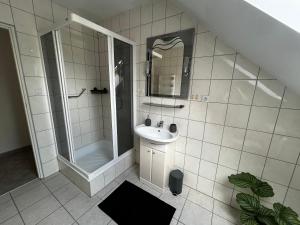 a bathroom with a shower and a sink at Villa van Dam in Miłków +37 photos