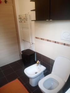 a bathroom with a white toilet and a sink at Casa Cesano mare in Senigallia +4 photos