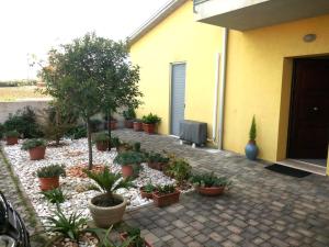 a courtyard with potted plants and a building at Casa Cesano mare in Senigallia