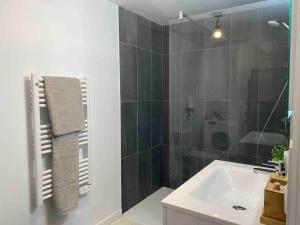 a bathroom with a sink and a shower at La Stracciatella Saint-Aignan in Saint-Aignan +9 photos