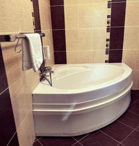 eine Badewanne in einem Badezimmer mit einem Handtuch in der Unterkunft Hotel ELMA in Srbsko + 11 Fotos