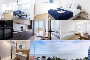 a collage of photos of a bedroom and a living room at Nouveau - Horizons - Vue mer in Saint-Nazaire
