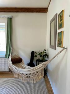 a hammock in the corner of a room at Rax Panorama Apartment in Arzbach