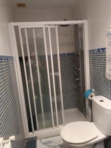 a bathroom with a shower and a toilet in it at Apartamento Ria de Vegadeo in Vegadeo