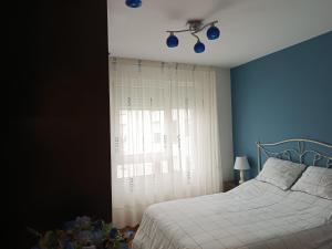 a bedroom with a bed and a blue wall at Apartamento Ria de Vegadeo in Vegadeo