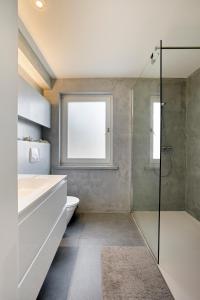 a bathroom with a shower and a toilet and a window at SleutelVan8 in Knokke-Heist +10 photos