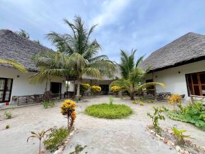 a house with two palm trees and a courtyard at Apartments Maliki, Matemwe in Matemwe