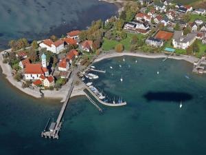 an aerial view of a small island in the water at Ferienhaus Jäger in Friedrichshafen