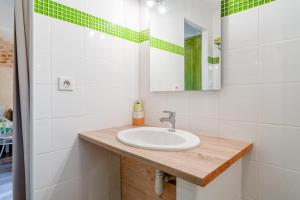 a bathroom with a sink and a mirror at Chambre Olive Verte in Piolenc