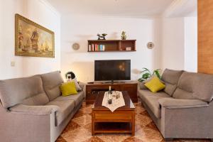 a living room with two couches and a tv at Casa Ángeles in Cuevas Bajas