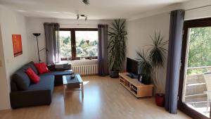 a living room with a couch and a tv at Haus Wiesengrund in Forbach