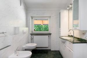 a white bathroom with a toilet and a sink at Apartment Bodnerhof in Nova Ponente +19 photos