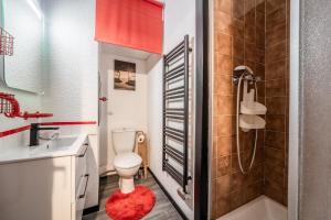 a small bathroom with a toilet and a shower at Fleury in Mieussy +14 photos