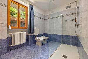 a bathroom with a toilet and a glass shower at Casa Valentina in Ledro +18 photos