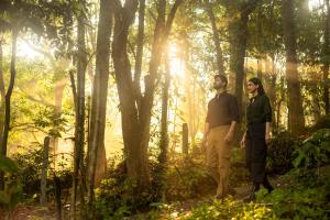 a man and a woman standing in a forest at Wayanad Wild - A CGH Earth Experience in Vythiri +83 photos