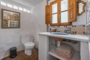 a bathroom with a toilet and a sink and a mirror at Off-Grid - Puerto Mika in Órgiva