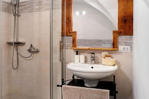 a bathroom with a sink and a shower at Logge dei Paroloti Agnese in San Lorenzo in Banale +27 photos