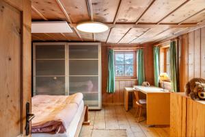 a bedroom with a bed and a desk and a window at Liberty Ranch Marlstein in Oetz