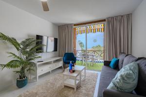 a living room with a couch and a tv and a plant at 1bed Duplex Las Americas in Playa de las Americas