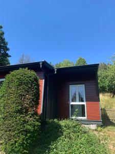 a black house with a window and a hedge at Ritschel Alm Limbach in Probstzella